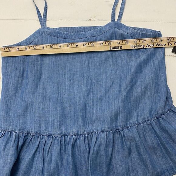 Crown & Ivy Petite Large Blue Chambray Peplum Ruffle Hem Tank Top - Picture 4 of 9